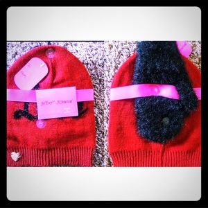Betsey Johnson Red & Black Winter Hat & Mittens